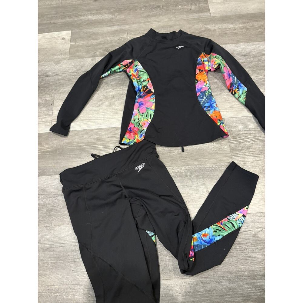 Speedo Warm Up Suit Jacket and Pants - Youth Girls multi color black floral